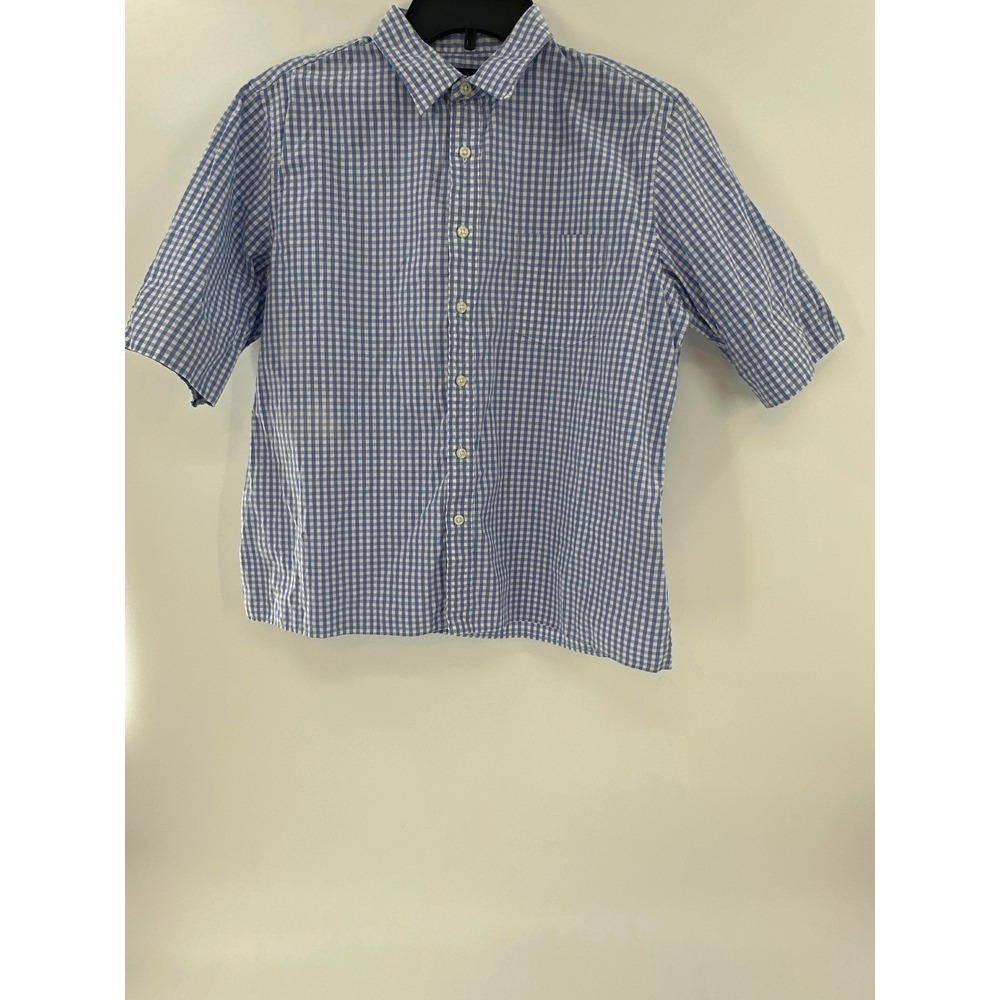 Women's Blue Gingham Short-Sleeve Button-Down Shirt